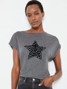 Image of Mint Velvet Animal Flocked Star T-Shirt - Dark Grey