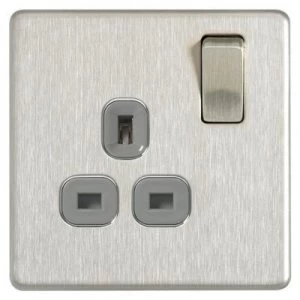 Image of Wickes 13A Screwless Single Switched Socket - Brushed Silver