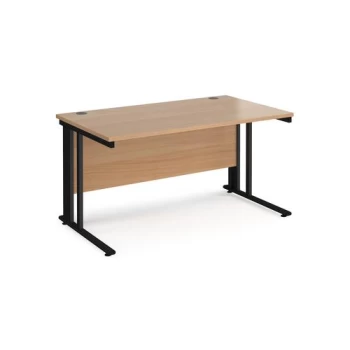 Image of Office Desk 1400mm Rectangular Desk With Cable Managed Leg Beech Tops With Black Frames 800mm Depth Maestro 25