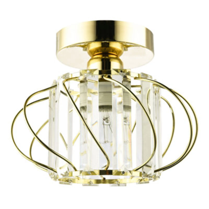 Image of Happy Homewares Modern Polished Gold Ceiling Light Fitting With Clear Crystal Glass