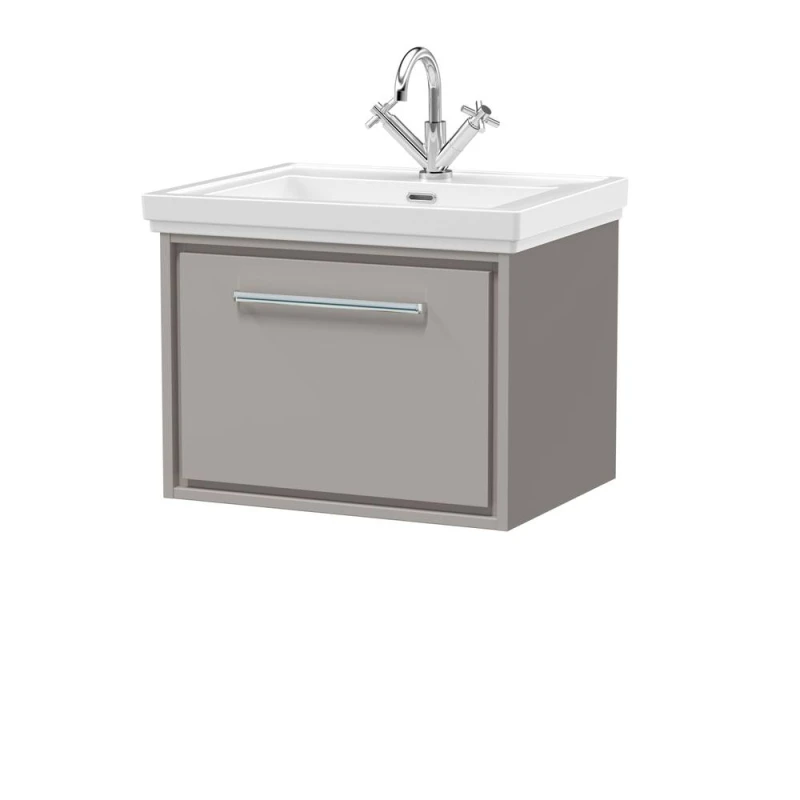Image of Balterley Bathroom Wall Hung Single Drawer Vanity, Fireclay Basin, Grey, 600mm in Grey Grey Unisex