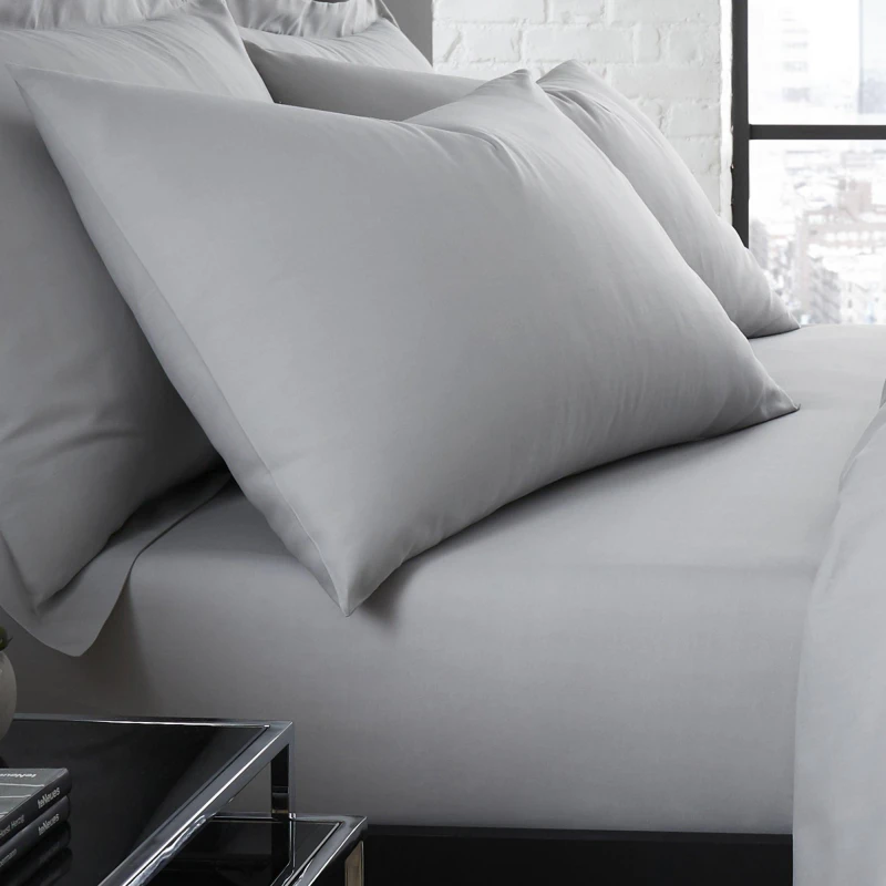 Image of Serene 'Plain Dyed' Soft Touch Pair of Housewife Pillowcases Silver