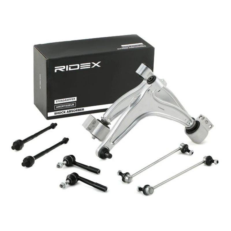 Image of RIDEX 772S0186 Control arm repair kit with coupling rod, Front axle both sides, Control Arm Aluminium Suspension Kit (772)