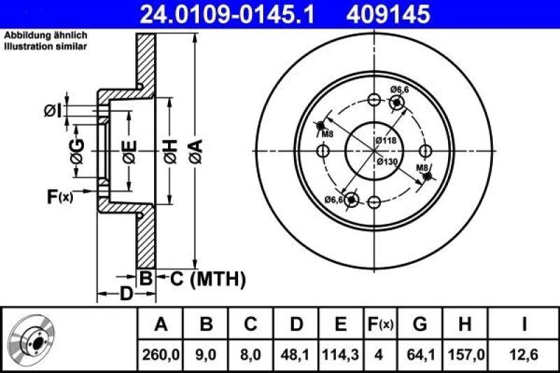Image of ATE 24.0109-0145.1 Brake disc solid Brake Disc (82)