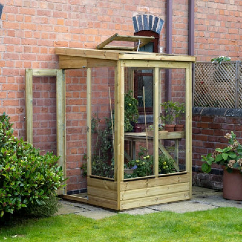 Image of 4' x 4' Forest Wallscape Lean To Greenhouse with Open Back (1.28m x 1.34m)