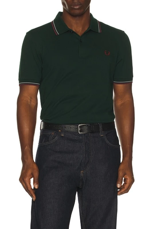 Image of Fred Perry Twin Tipped Polo Shirt in Green Black & Oxblood - Green. Size S (also in M).