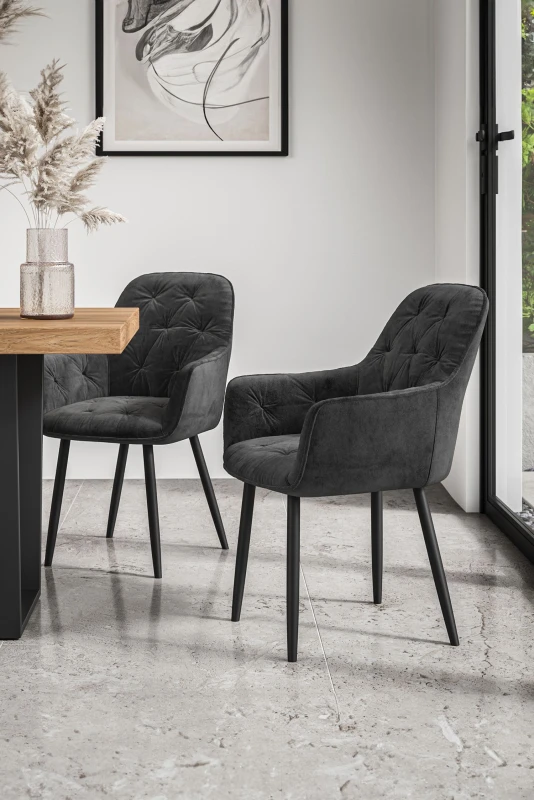 Image of More4Homes Set Of 2 Anika Modern Velvet Dining Chair Padded Seat Metal Legs Kitchen (Black)