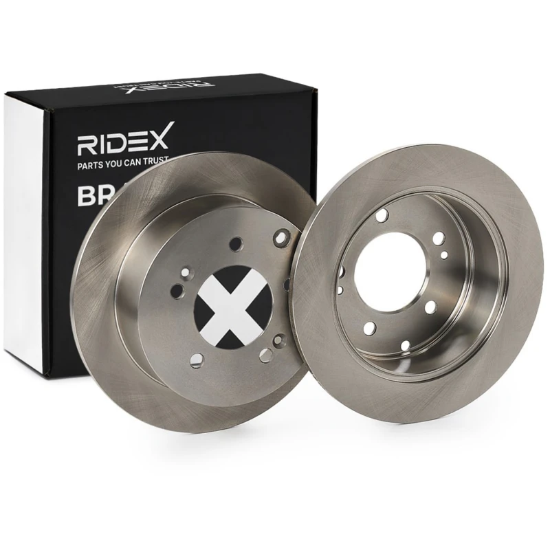 Image of RIDEX 82B0674 Brake disc Rear Axle, solid, Cast Iron, Uncoated, Untreated, without bolts/screws Cast Iron Brake Disc (82)