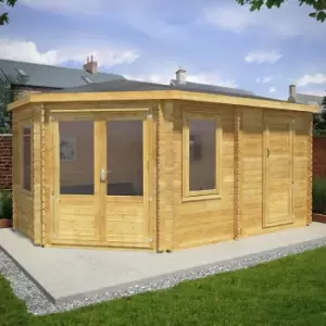 Image of Mercia 5m x 3m Corner Log Cabin Plus Side Shed (34mm) a Double Glazed