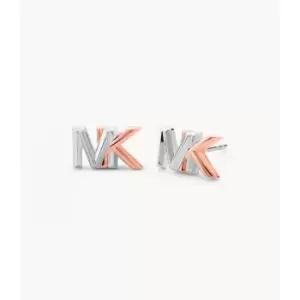 Image of Michael Kors Womens Sterling Silver Two-Tone Mott Logo Stud Earrings - Silver