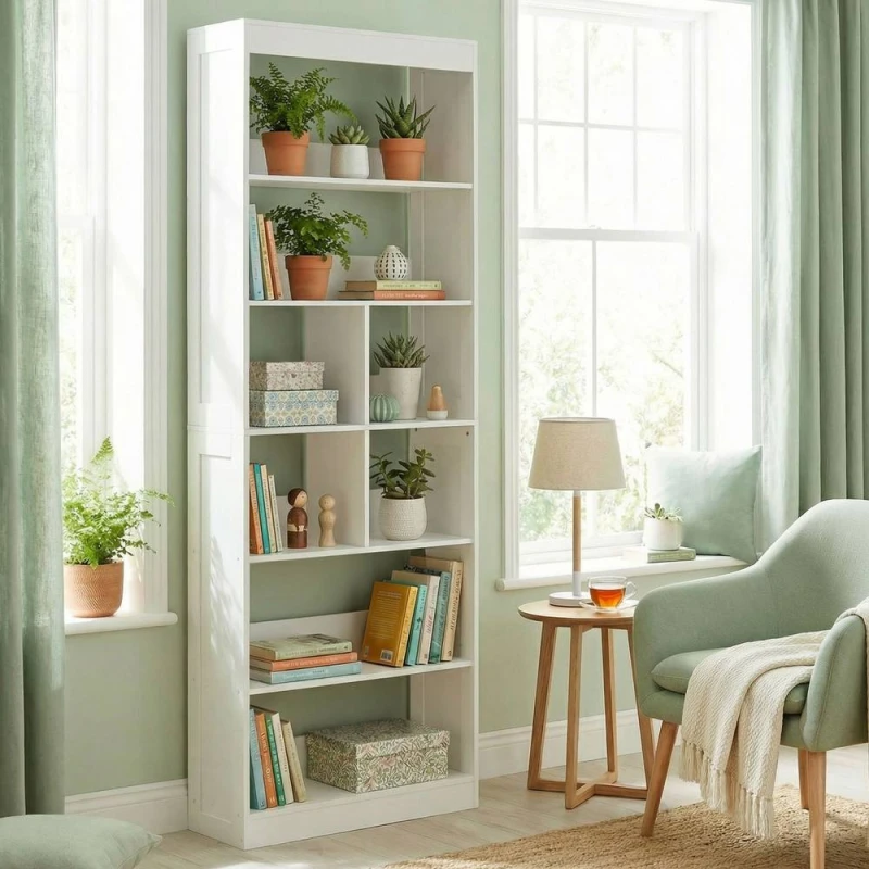 Image of HOMCOM Bookcase, 6-Tier Bookshelf with Anti-Tipping Design, White White Unisex