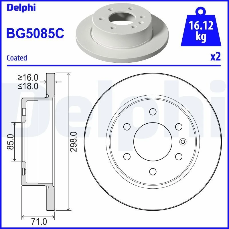 Image of DELPHI Brake disc DELPHI BG5085C