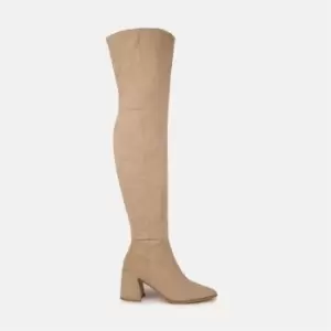 image of Missguided Low Block Heel Pointed Toe Otk Boot - Cream