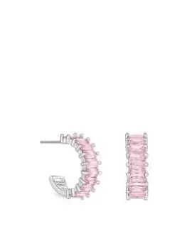 image of Lipsy Silver Pink Crystal Baguette Stone Hoop Earrings, Silver, Women