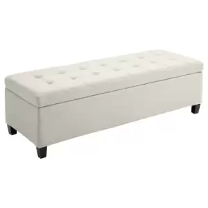 Image of HOMCOM Linen Storage Ottoman, End of Bed Bench, Padded Footrest Seat with Tufting Design, Hinged Lid and Wood Frame 125L x 49W x 41.5H cm Beige