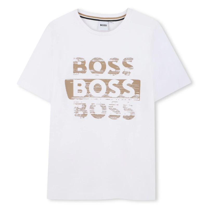 Image of BOSS Kids Fancy Logo T-Shirt, Logo Design Regular Fit T-Shirts 12Y White 59468301215