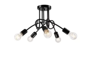 Image of Camilla Multi Arm Semi Flush Ceiling Light Black, 5x E27