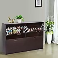 image of Homcom Wooden Shoes Cabinet Multi Flip Down Shelf Drawer Organizer Dark Brown