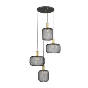 Image of Osiris Cluster Pendant Ceiling Light 4 Light Matt Black And Gold Paint E27