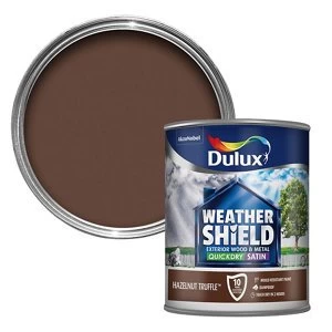 Image of Dulux Weathershield Exterior Quick Dry Hazelnut Truffle Satin Paint 750ml