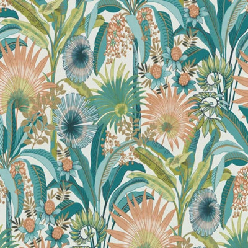 Image of Erismann Martinique Tropical Teal Wallpaper Botanical Paste The Wall Vinyl