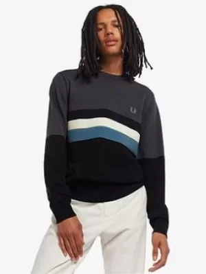 Image of Fred Perry Colourblock Crew Neck Jumper, Gunmetal, Size L, Men