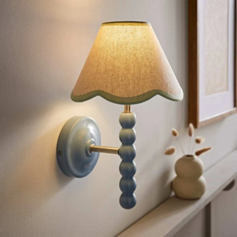 Image of Valuelights Bobbin Blue Wall Light With Green Trim Scallop Shade