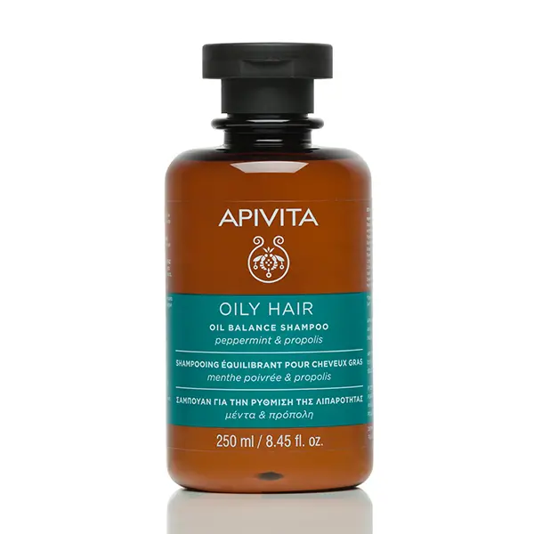 Image of Apivita Oily Hair Peppermint & Propolis Shampoo 250ml