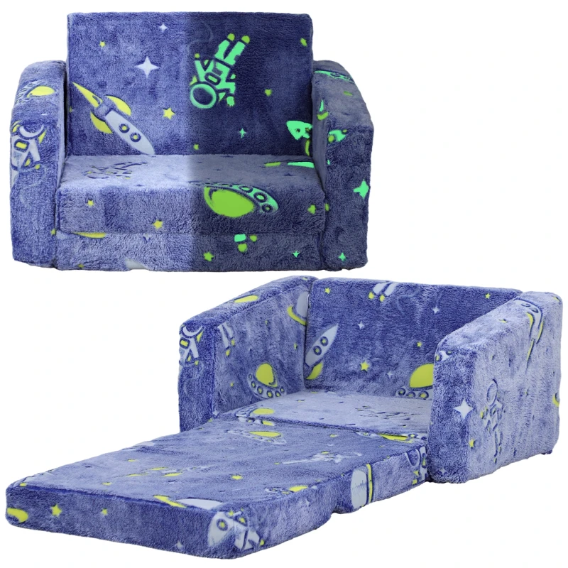 Image of AIYAPLAY 2 in 1 Kids Chair Bed with Glow in The Dark Design Blue - Aiyaplay 5056725566418