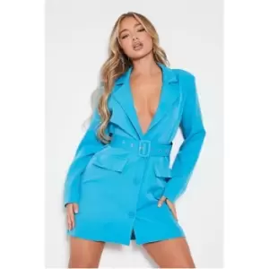 I Saw It First Blue Woven Belted Blazer Dress - Blue