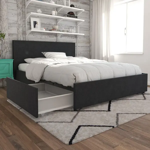 image of Novogratz Kelly Linen 4 Drawer Bed Grey