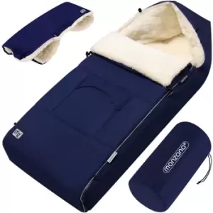 Image of Monzana - Baby Footmuff Hand Warmer Weatherproof Reflective Strips Zip Removable Washable For Strollers Prams 90x60cm Grey Marineblau (de)