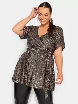 Image of Yours Sequin Wrap Top, Gold, Size 14, Women
