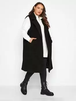 image of Yours Faux Shearling Longline Gilet - Black, Size 16, Women