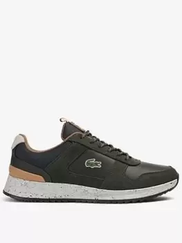 Image of Mens Lacoste Joggeur 2.0 Leather and Nubuck Outdoor Shoes Size 10 UK Dark Green & Off White