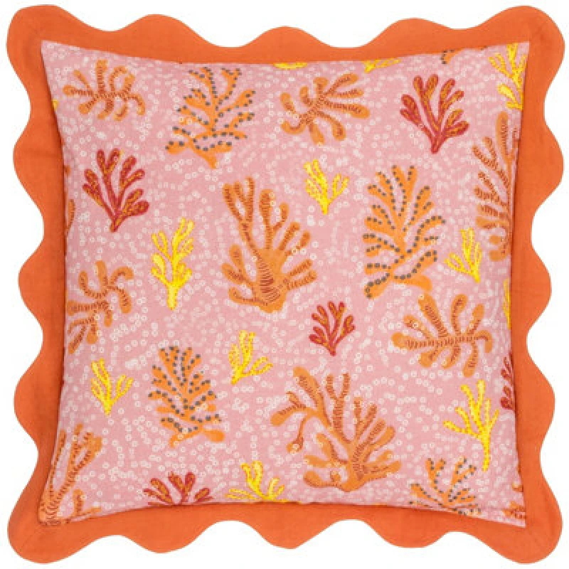 Image of Furn furn. Coral Scalloped Polyester Filled Cushion in Pink Size: 50cm x 50cm Pink 50cm x 50cm Unisex 5025532802835