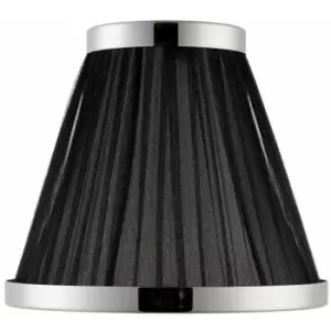 image of 6' Luxury Round Tapered Lamp Shade Black Pleated Organza Fabric & Bright Nickel