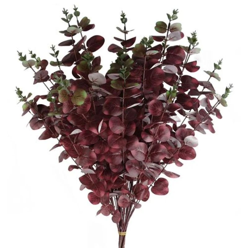 Image of Leaf Pack Of 6 X 100Cm Artificial Eucalyptus Foliage Burgundy