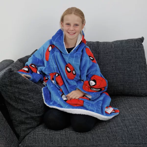 image of Hugzee Spiderman Blue Fleece Hooded Blanket - Small