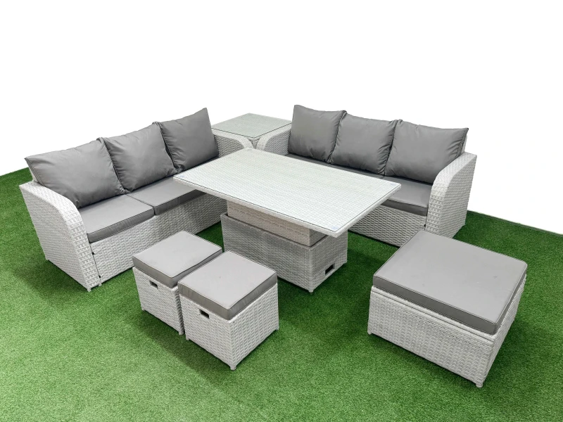Image of FIMOUS Fimous - Outdoor Garden Furniture Sets 9 Seater Wicker Rattan Furniture Sofa Sets with Adjustable Lifting Dining or Coffee Table high Back Loun
