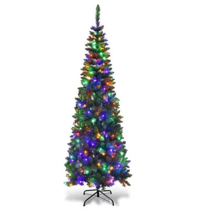 Image of Shatchi 7ft Prelit Green Pencil Christmas Tree Multicolour Leds