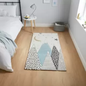 Image of Brooklyn Kids 22707 Mountains Rug, Blue, 80 x 150 Cm - Think Rugs