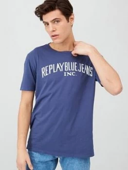Image of Replay Blue Jeans Logo Print T-Shirt