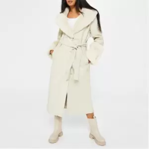 Missguided Petite Faux Leather Contrast Trim Trench Coat - Cream