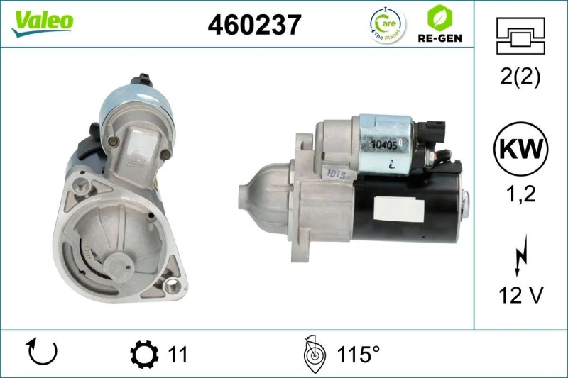Image of VALEO 460237 Starter motor VALEO RE-GEN REMANUFACTURED STOP&START 1,2kW, 12V, Number of Teeth: 11 Starter (2)
