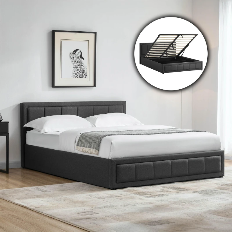 Image of Lassic Vanita King Size Ottoman Fabric Bed & Mattress Set Dark Grey unisex King Size