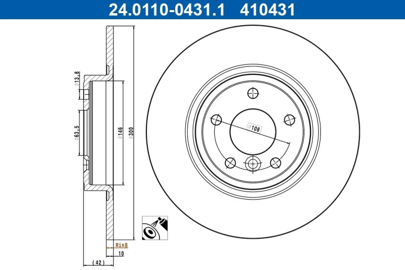 Image of Brake disc ATE 24.0110-0431.1