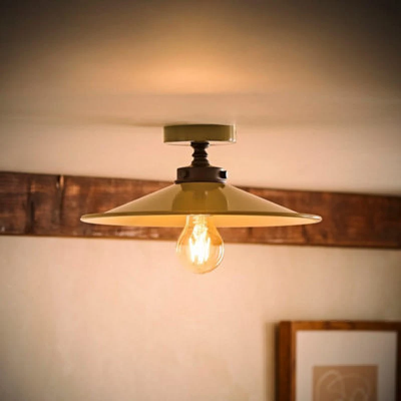 Image of Valuelights Hampstead Green Rolled Edge Tapered Flush Ceiling Light And Bulb