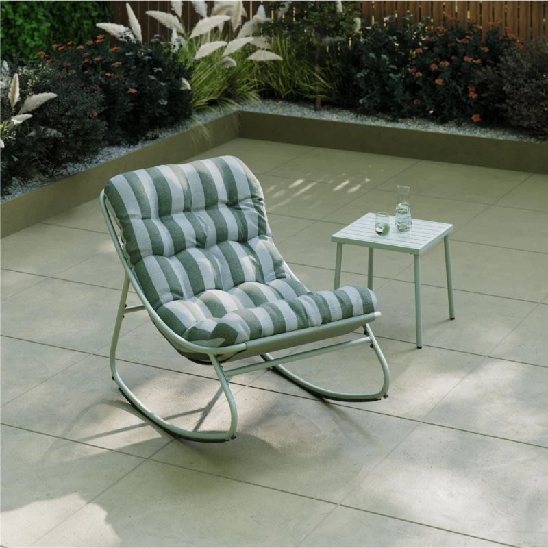 Image of Charles Bentley Rocking Chair Porto Green Stripe Garden Lounger Patio Furniture