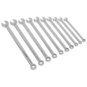 image of Sealey AK6310 Combination Spanner Set 10pc Extra-Long Metric